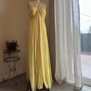BCBGMAXAZRIA Women’s Size 10 Gown Sorbet Butter Yellow Silk Chiffon Gown